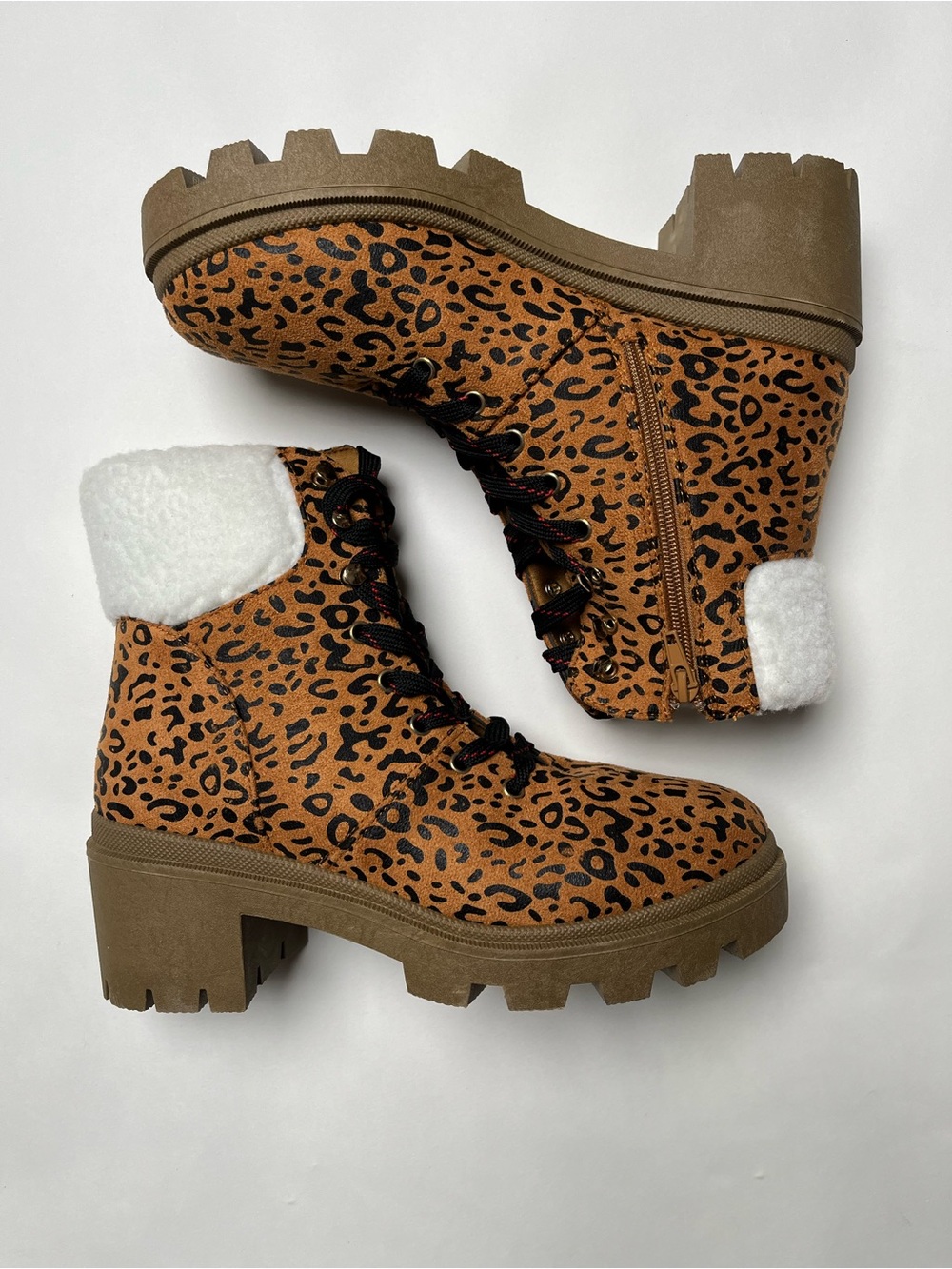 Olivia Miller Leopard Print Lace-Up Boots - Brown & Black